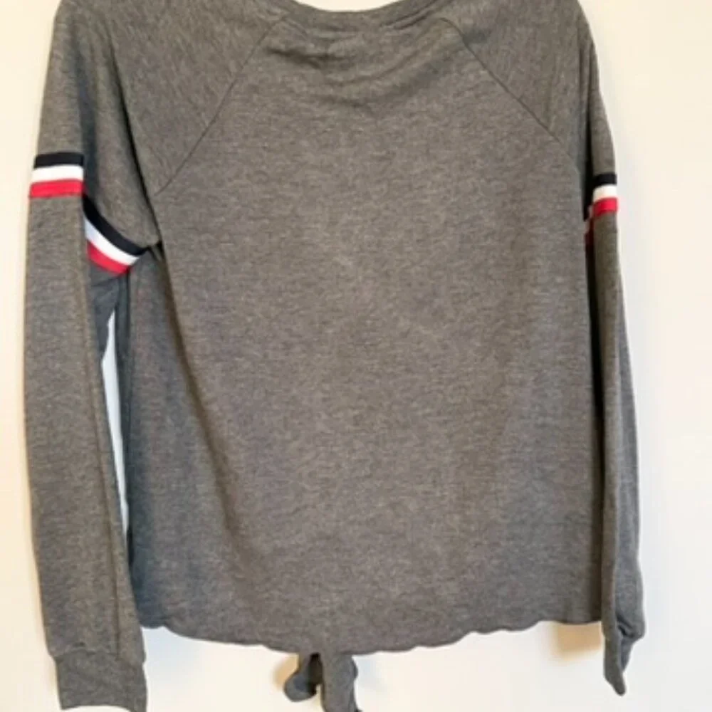 Pink Rose Grey Tie Front Long Sleeve Top | Size S | NWT